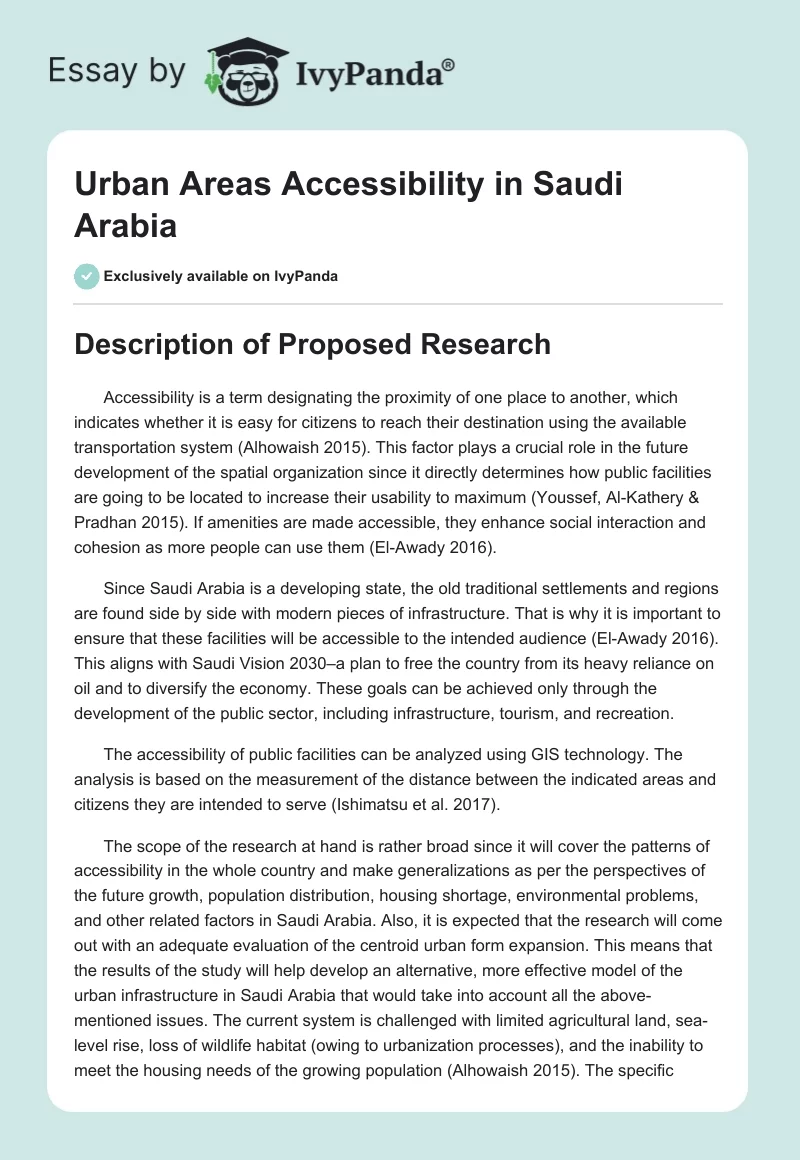 Urban Areas Accessibility in Saudi Arabia. Page 1