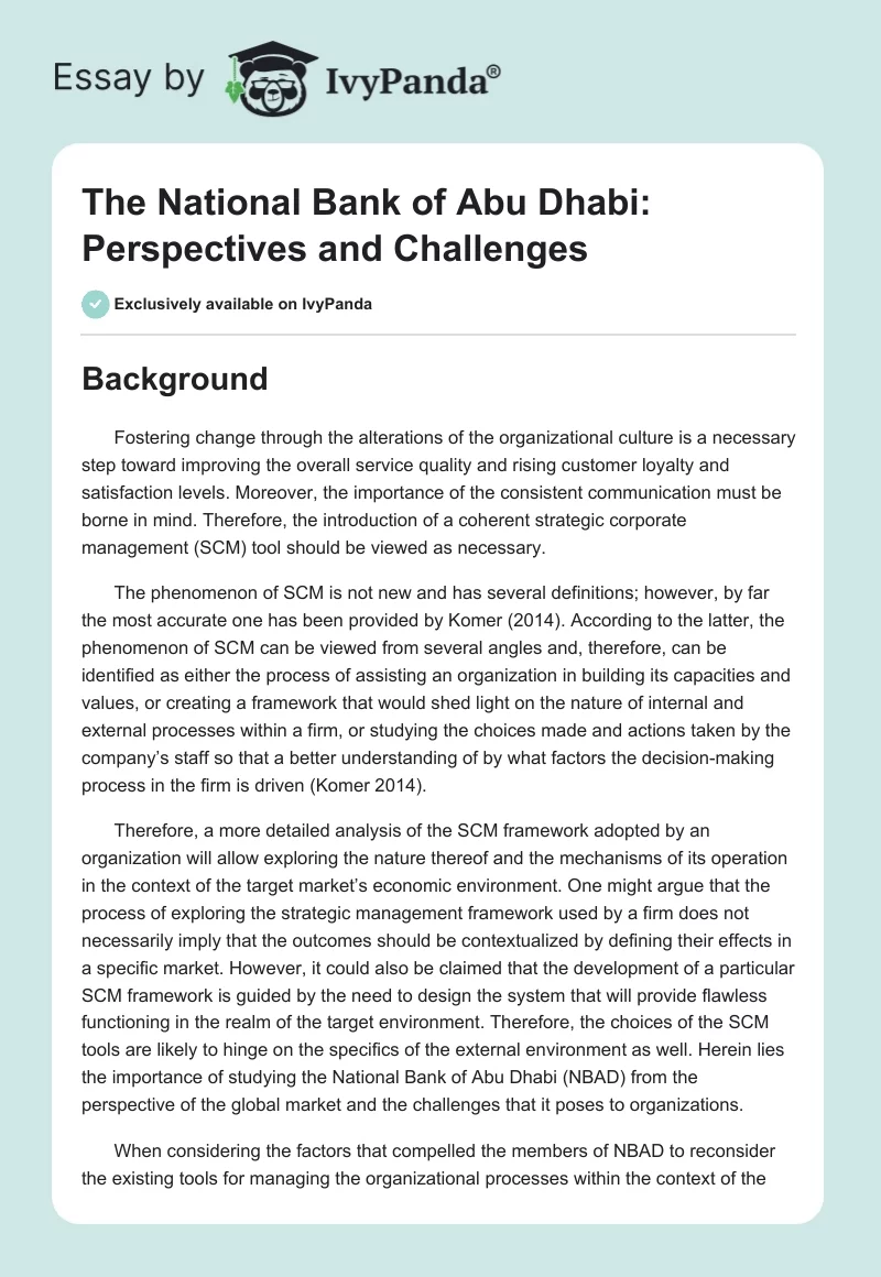 The National Bank of Abu Dhabi: Perspectives and Challenges. Page 1
