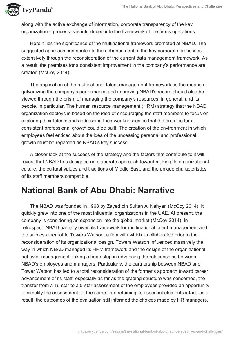 The National Bank of Abu Dhabi: Perspectives and Challenges. Page 4