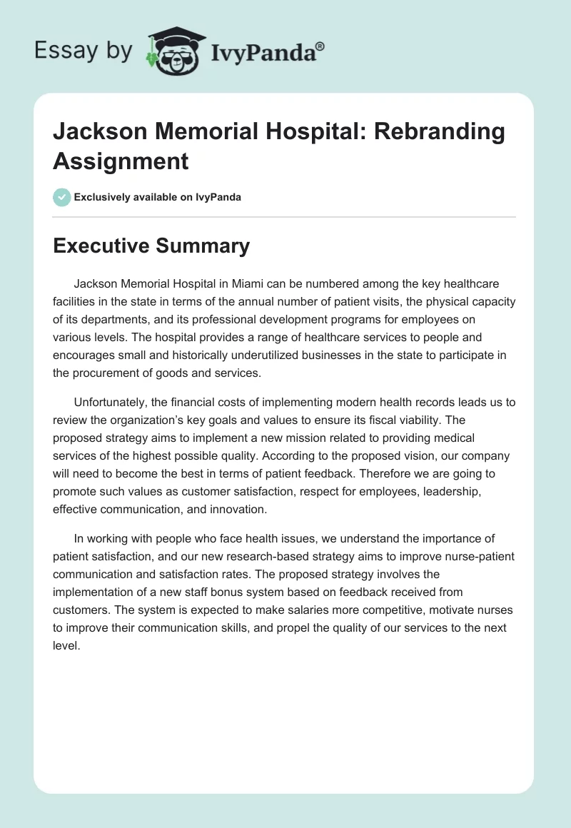 Jackson Memorial Hospital: Rebranding Assignment. Page 1