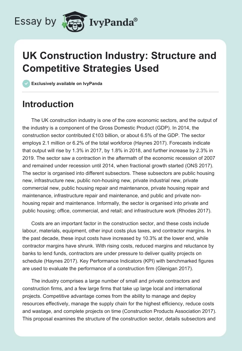 UK Construction Industry: Structure and Competitive Strategies Used. Page 1