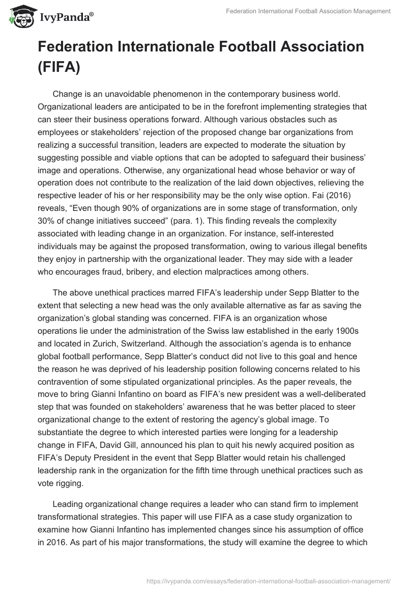 Federation International Football Association Management. Page 2