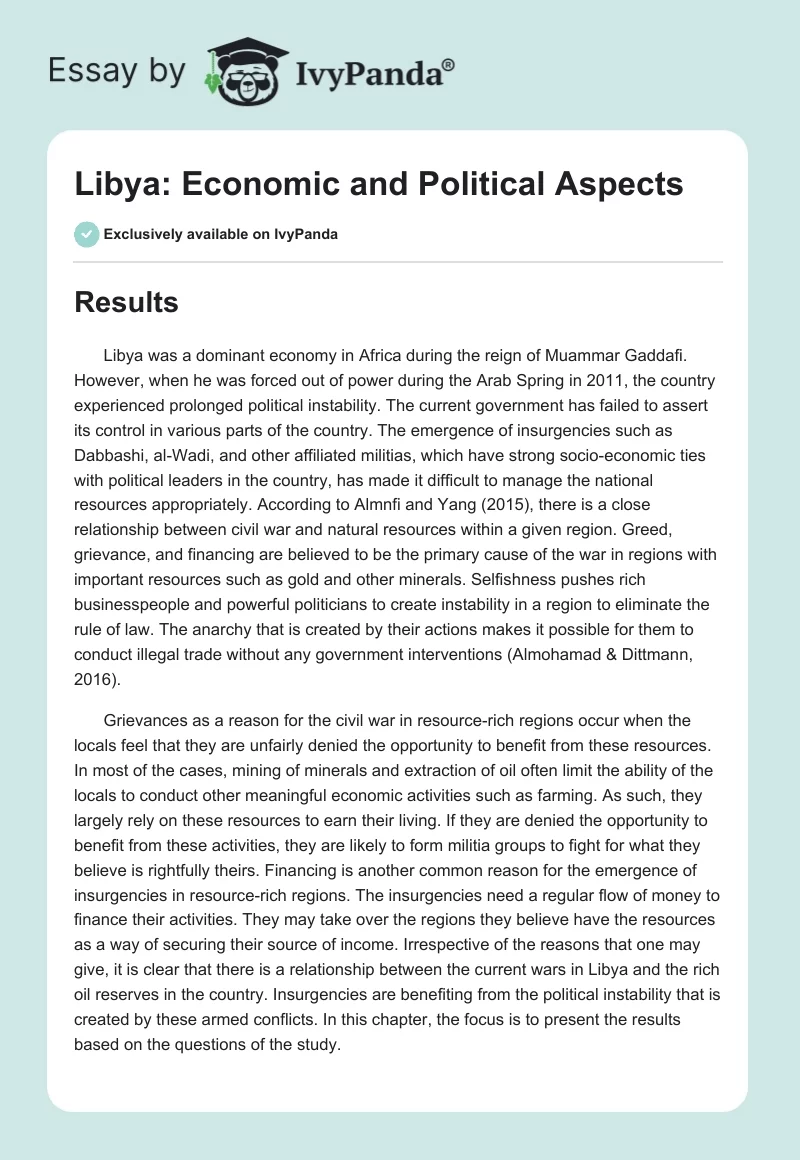 Libya: Economic and Political Aspects. Page 1