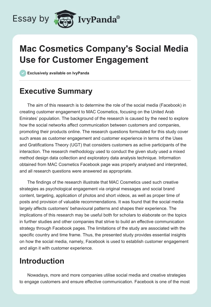 Mac Cosmetics Company's Social Media Use for Customer Engagement. Page 1