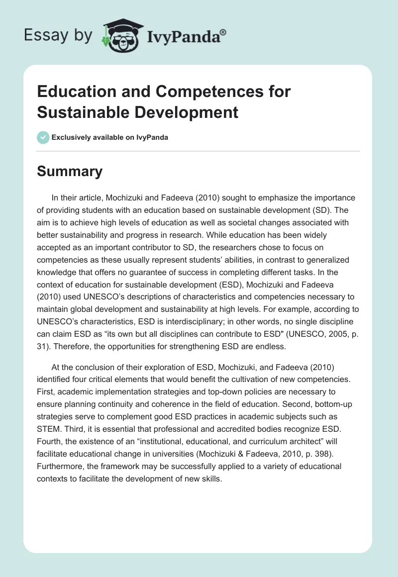 Education and Competences for Sustainable Development. Page 1