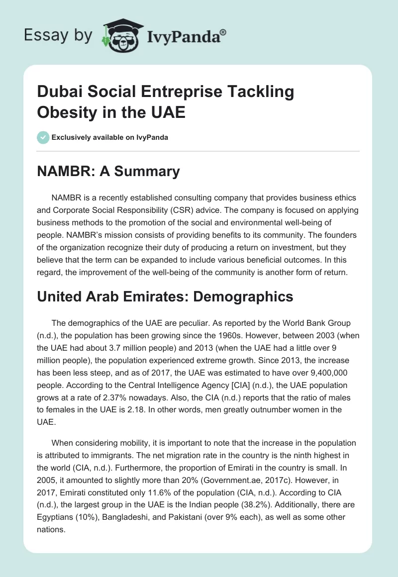 Dubai Social Entreprise Tackling Obesity in the UAE. Page 1