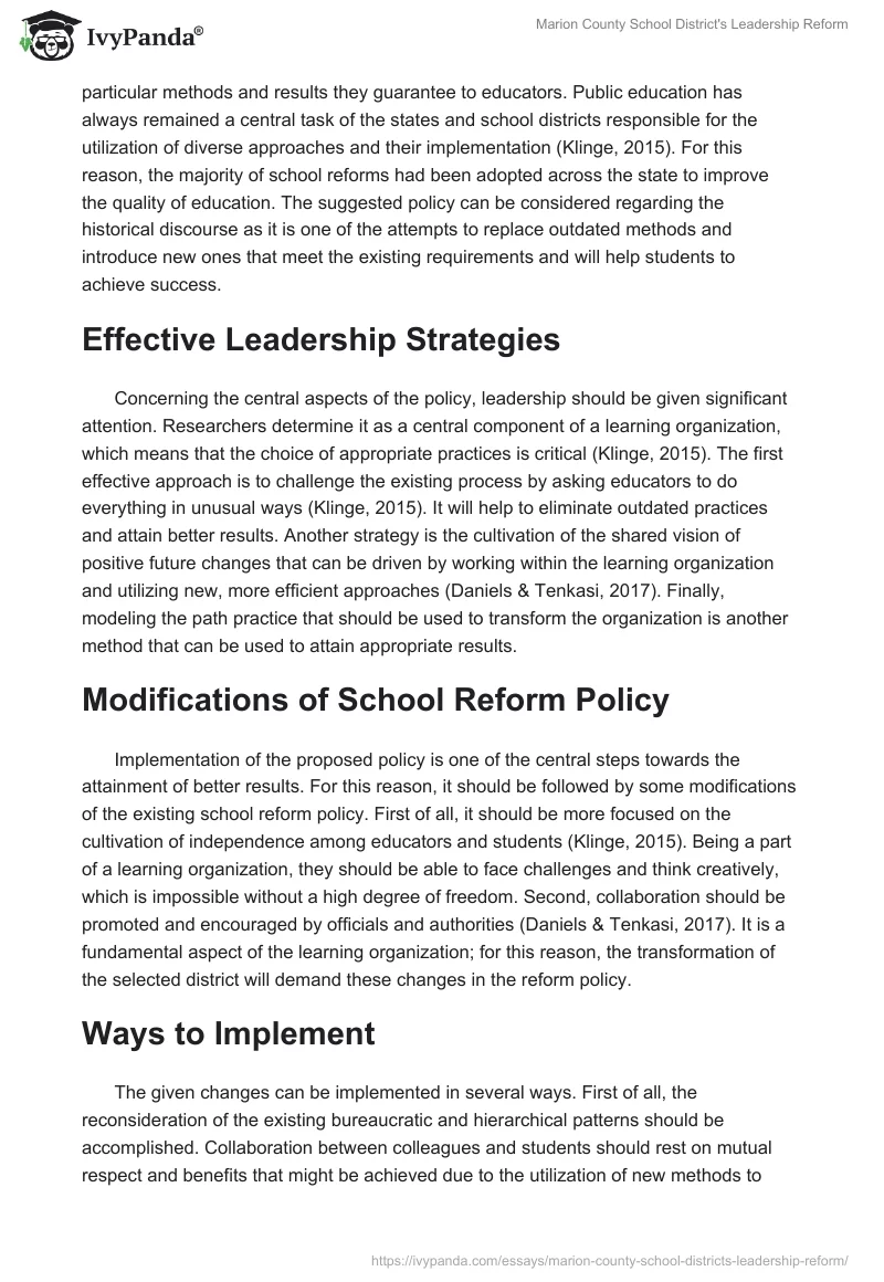 Marion County School District's Leadership Reform. Page 2