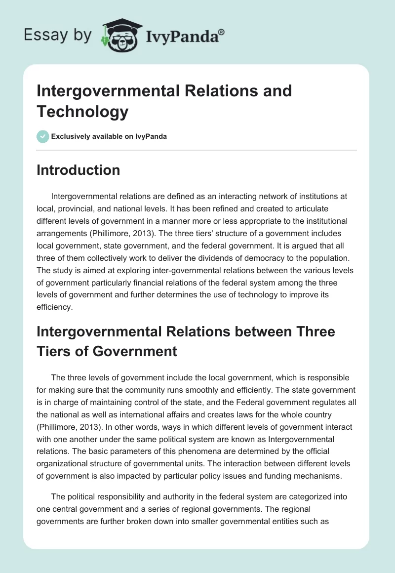 Intergovernmental Relations and Technology. Page 1