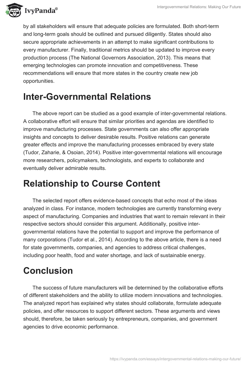 Intergovernmental Relations: "Making" Our Future. Page 2