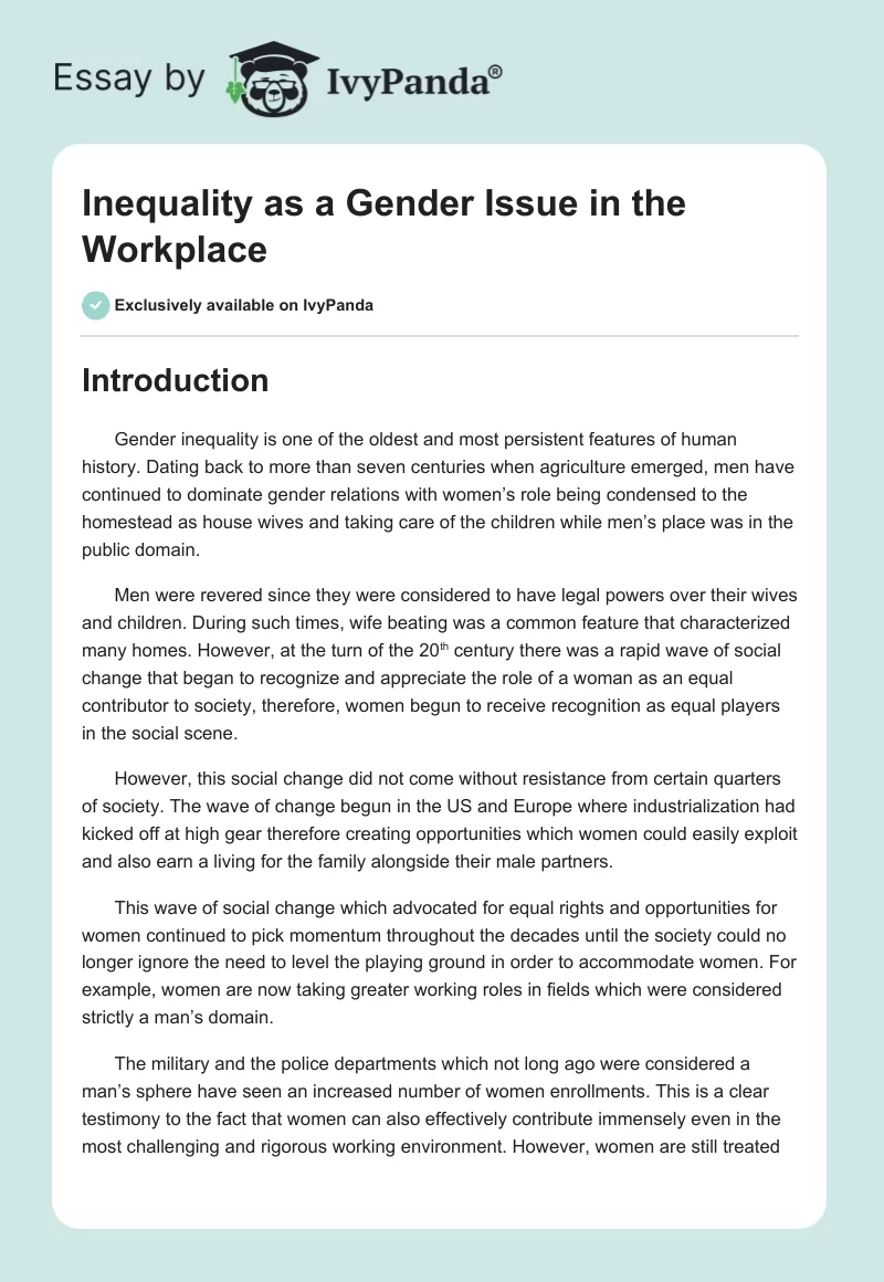 Inequality as a Gender Issue in the Workplace. Page 1