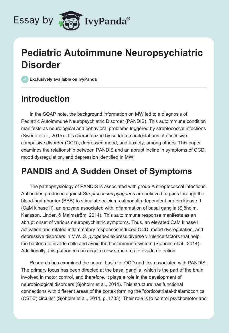 Pediatric Autoimmune Neuropsychiatric Disorder. Page 1