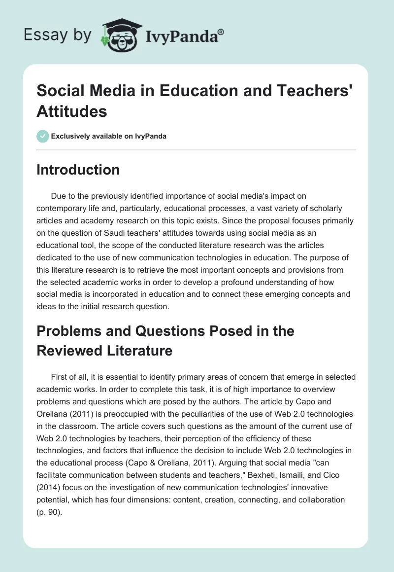 Social Media in Education and Teachers' Attitudes. Page 1
