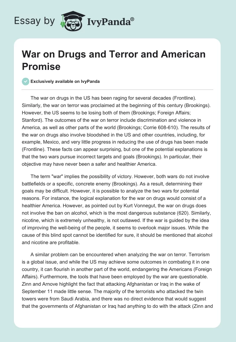 War on Drugs and Terror and American Promise. Page 1