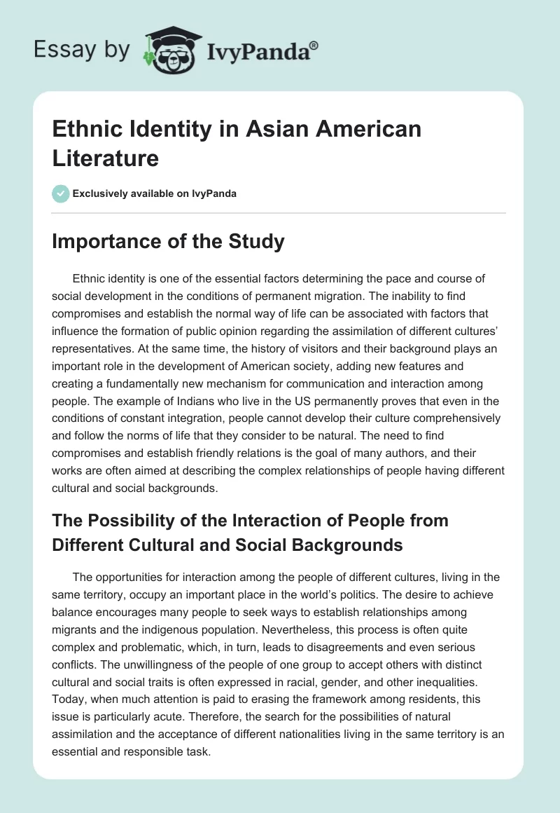 Ethnic Identity in Asian American Literature. Page 1