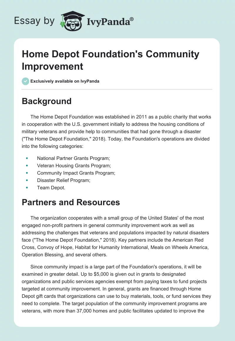 Home Depot Foundation's Community Improvement. Page 1