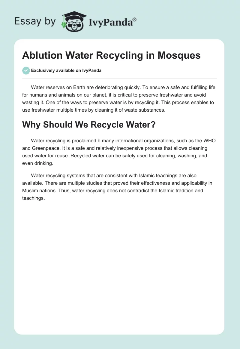Ablution Water Recycling in Mosques. Page 1