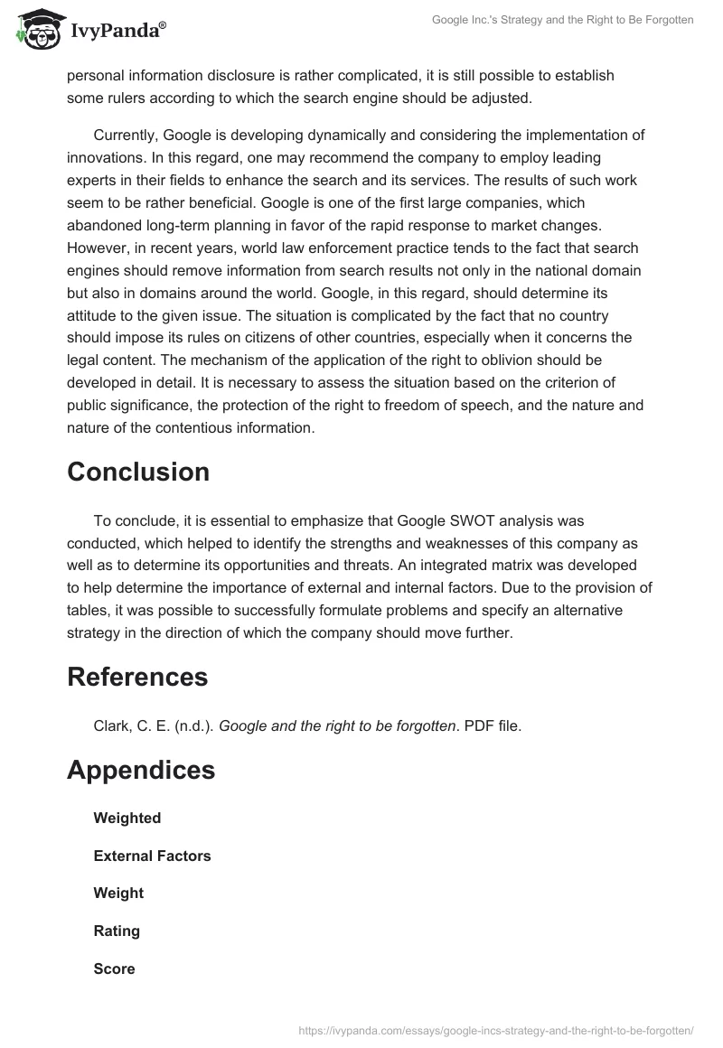 Google Inc.'s Strategy and the Right to Be Forgotten. Page 4