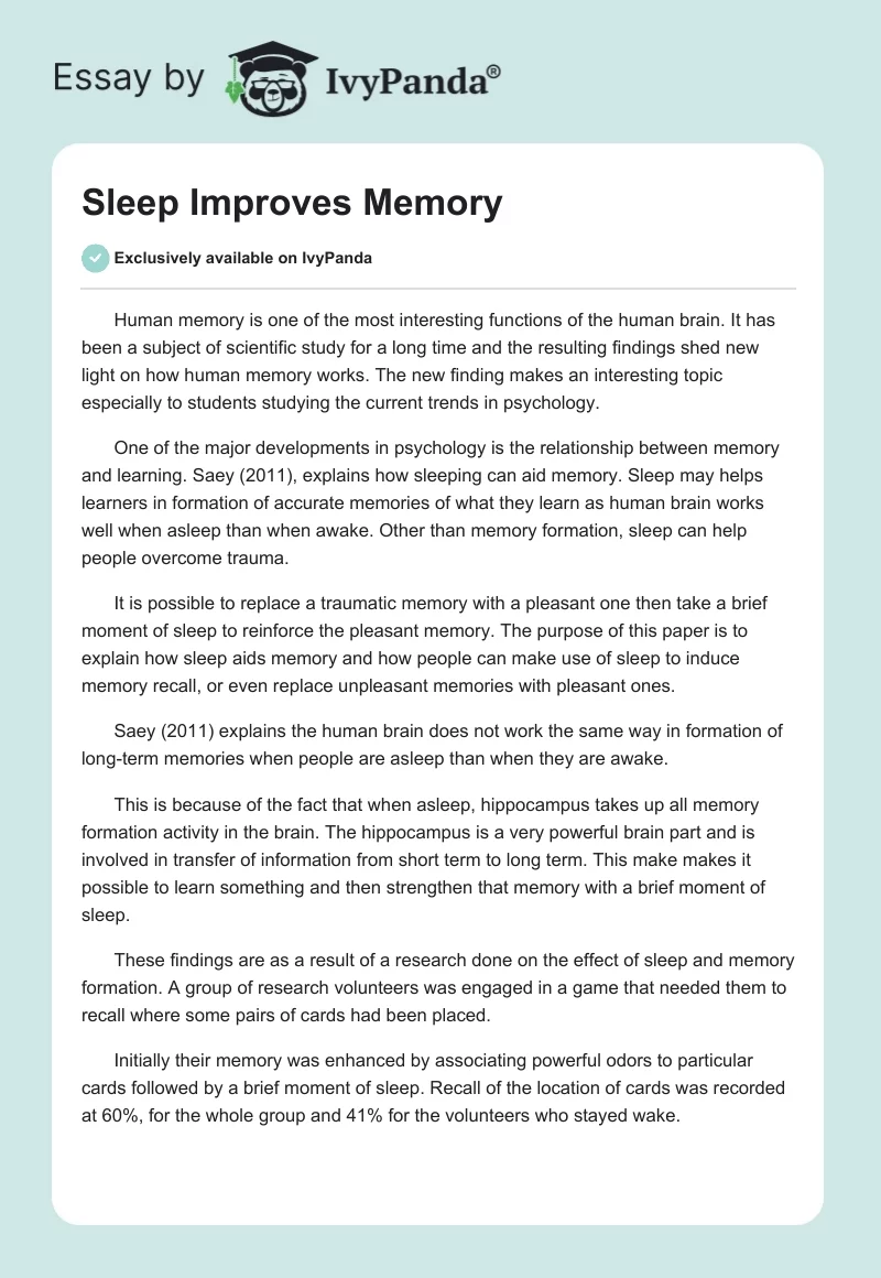 Sleep Improves Memory. Page 1