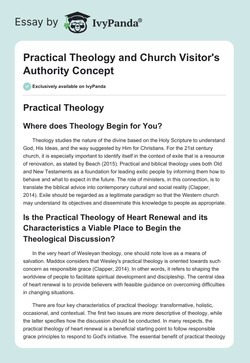 Practical Theology and Church Visitor's Authority Concept. Page 1