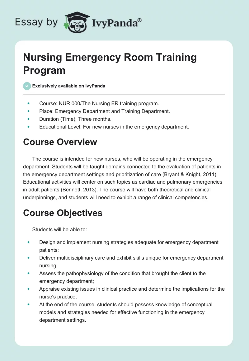 Nursing Emergency Room Training Program. Page 1