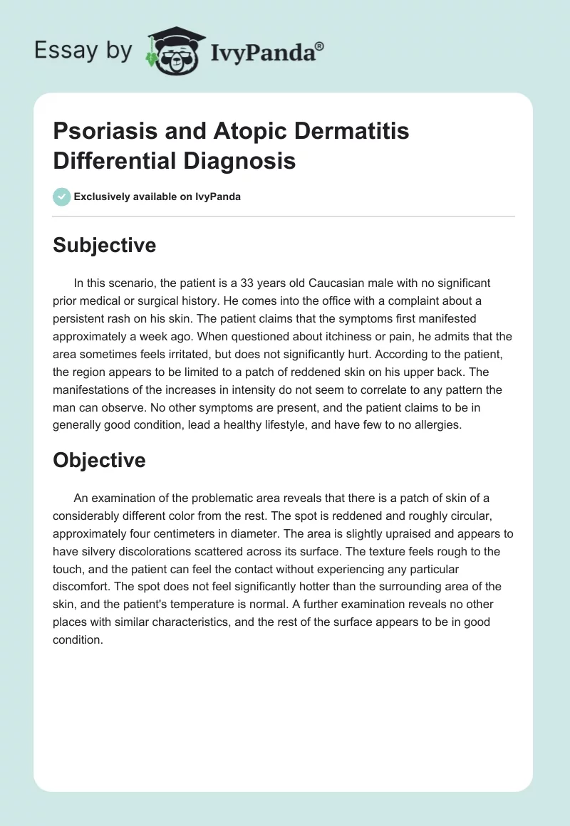 Psoriasis and Atopic Dermatitis Differential Diagnosis. Page 1