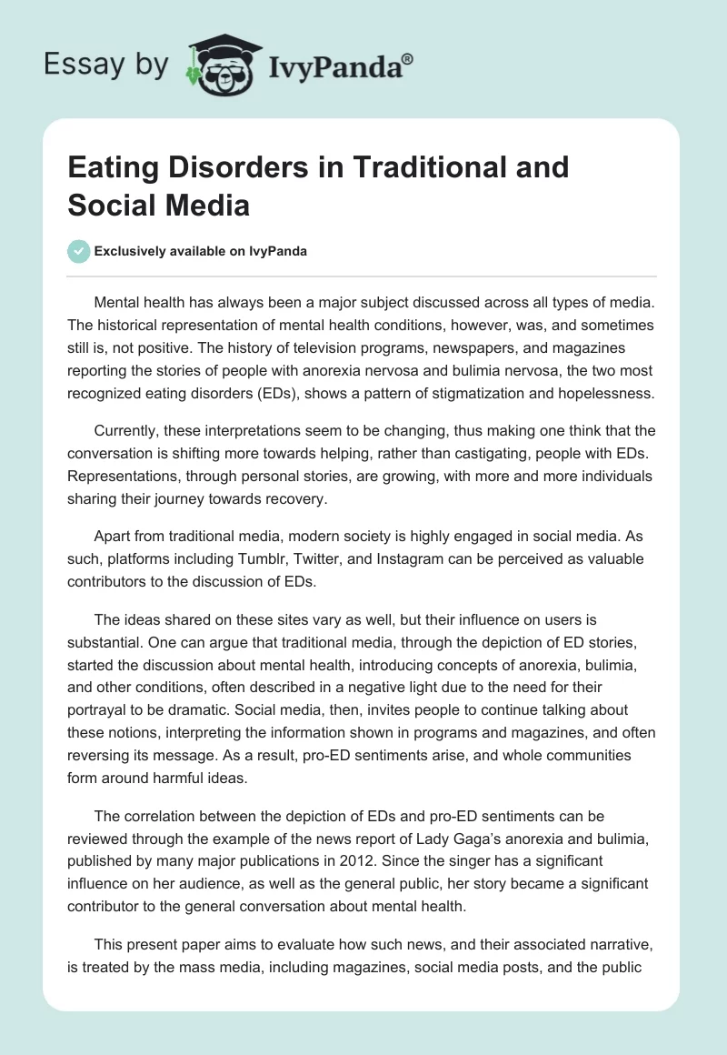 Eating Disorders in Traditional and Social Media. Page 1