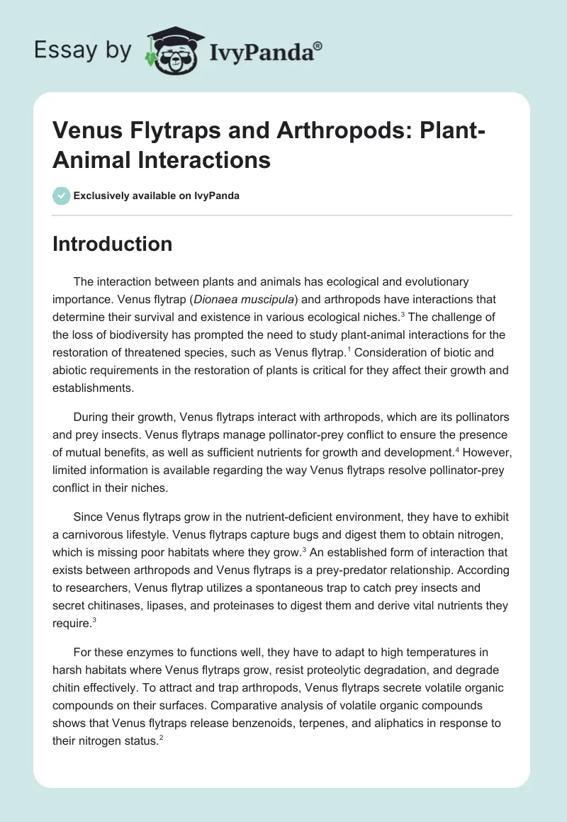 Venus Flytraps and Arthropods: Plant-Animal Interactions. Page 1