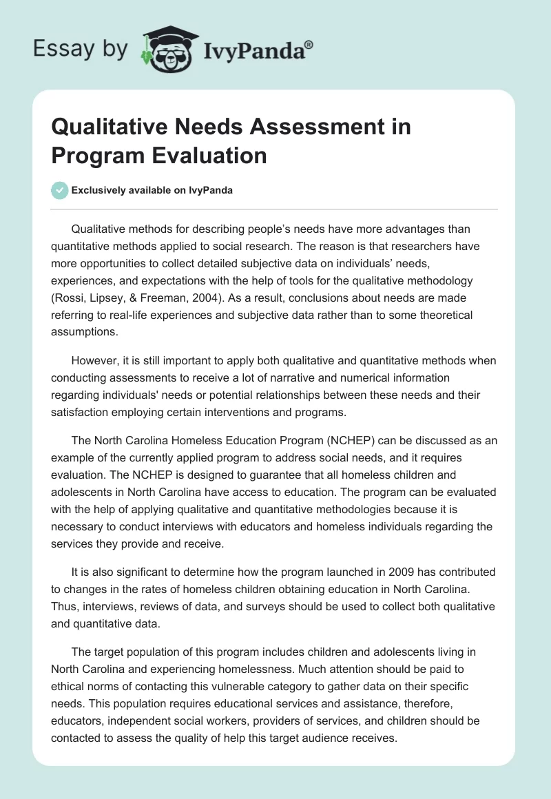 Qualitative Needs Assessment in Program Evaluation. Page 1