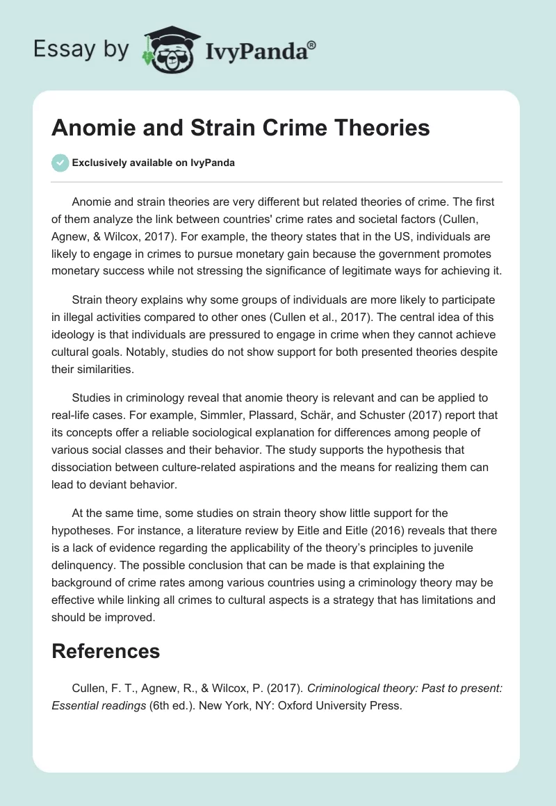 Anomie and Strain Crime Theories. Page 1