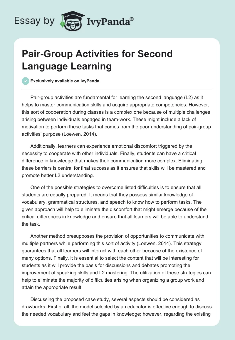 Pair-Group Activities for Second Language Learning. Page 1