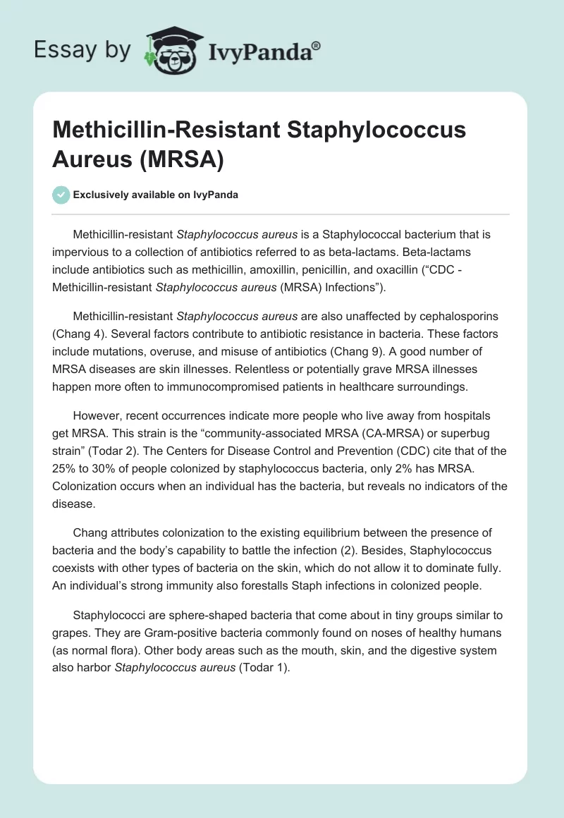 Methicillin-Resistant Staphylococcus Aureus (MRSA). Page 1