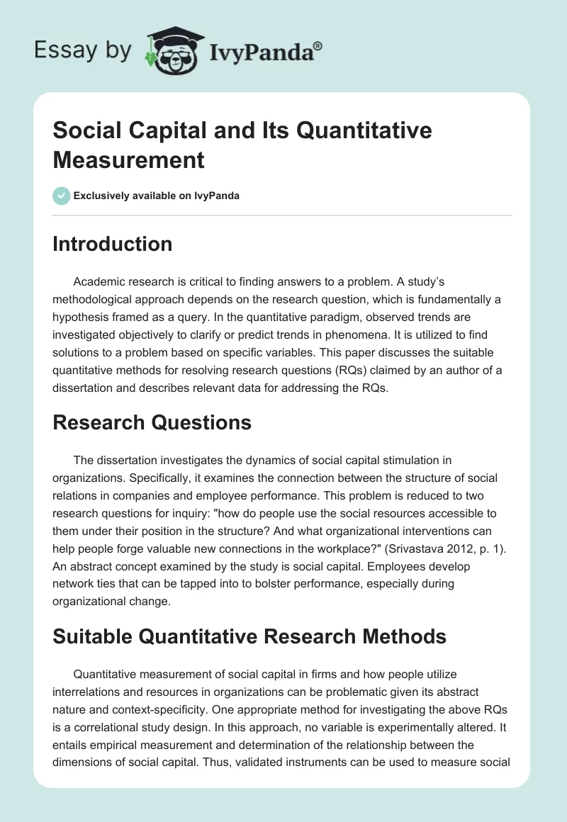 Social Capital and Its Quantitative Measurement. Page 1