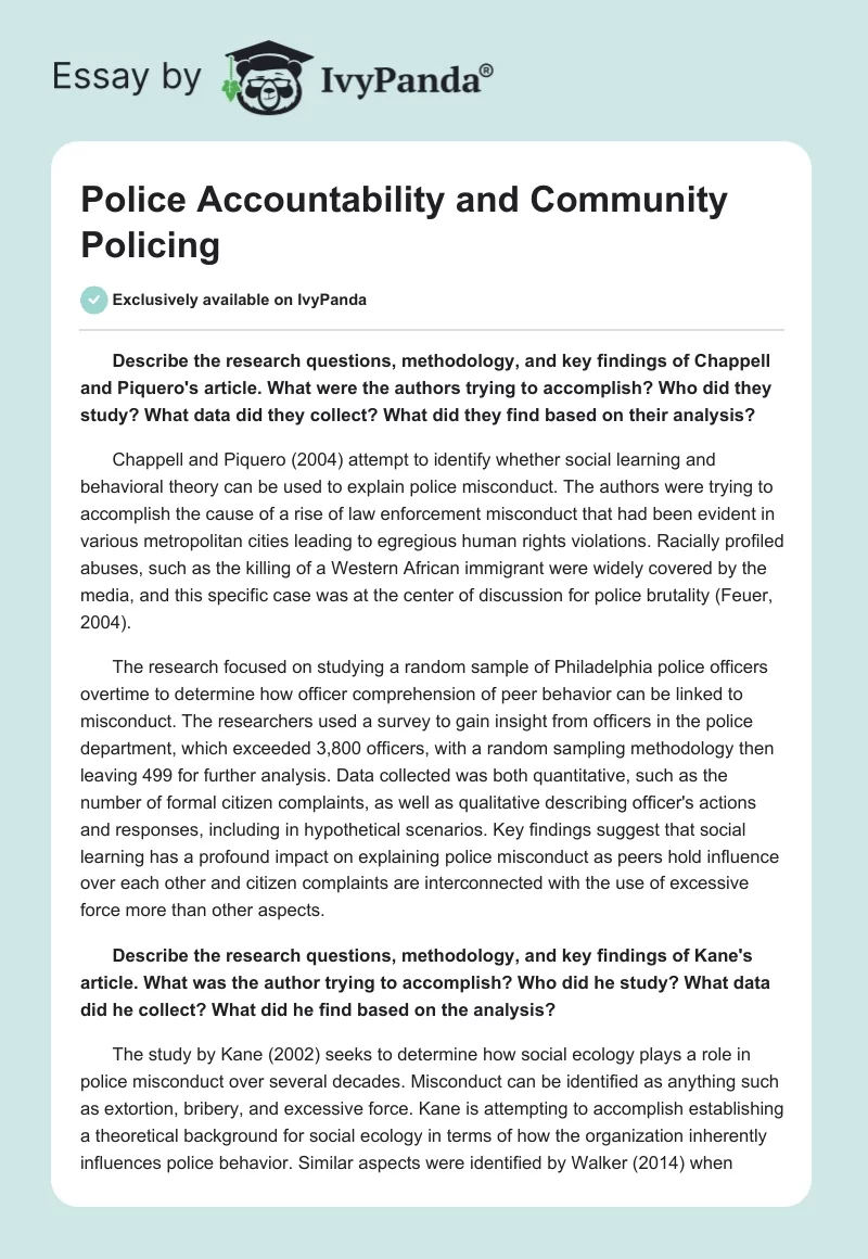 Police Accountability and Community Policing. Page 1