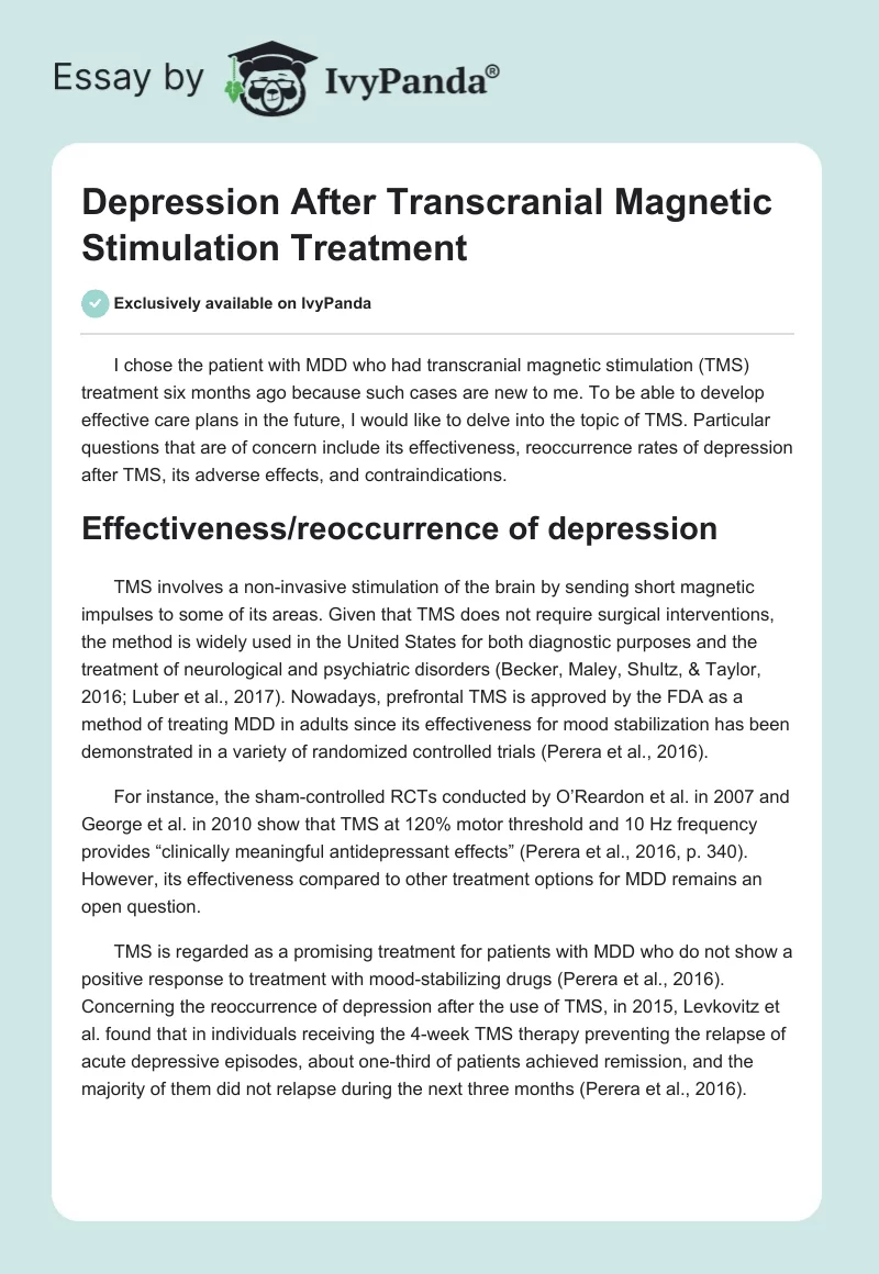 Depression After Transcranial Magnetic Stimulation Treatment. Page 1