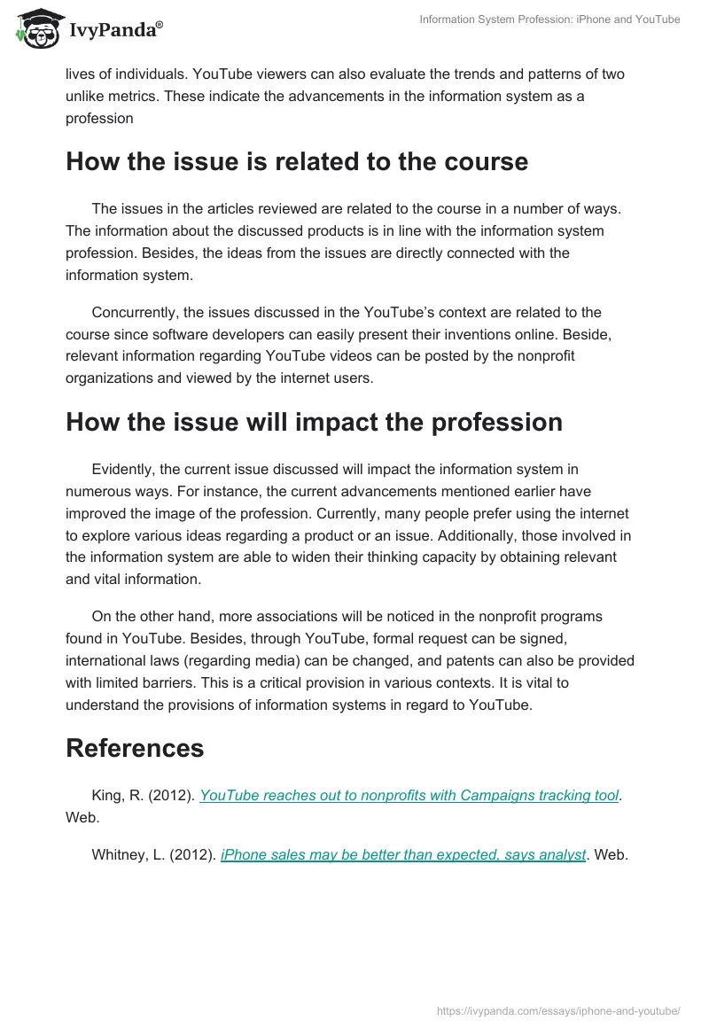 Information System Profession: iPhone and YouTube. Page 2