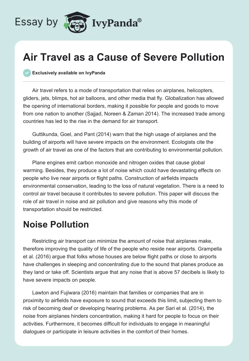 Air Travel as a Cause of Severe Pollution. Page 1