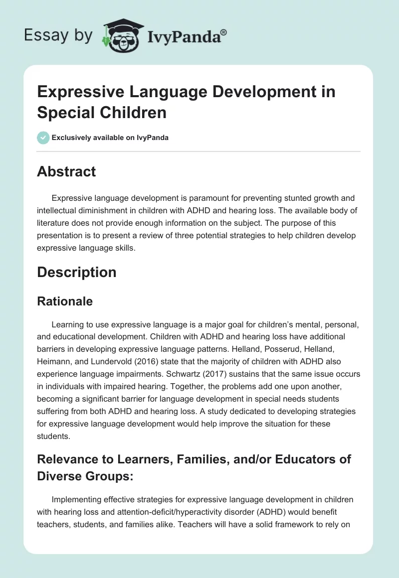 Expressive Language Development in Special Children. Page 1