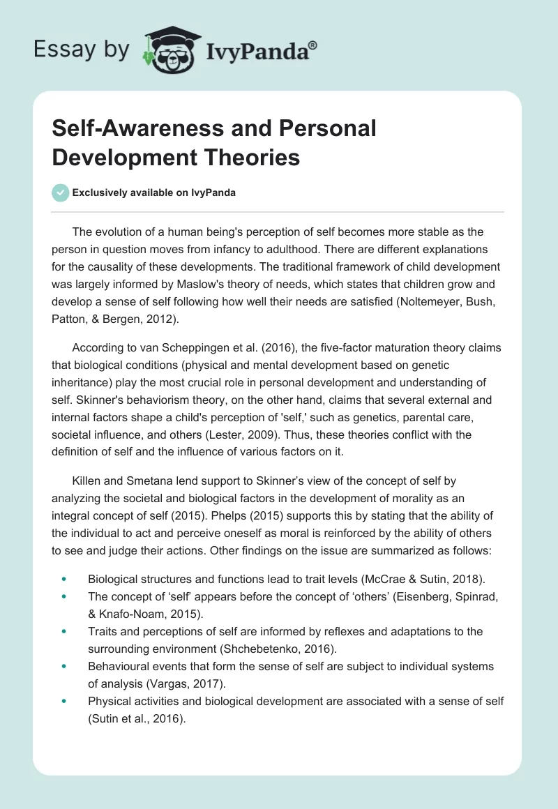 Self-Awareness and Personal Development Theories. Page 1