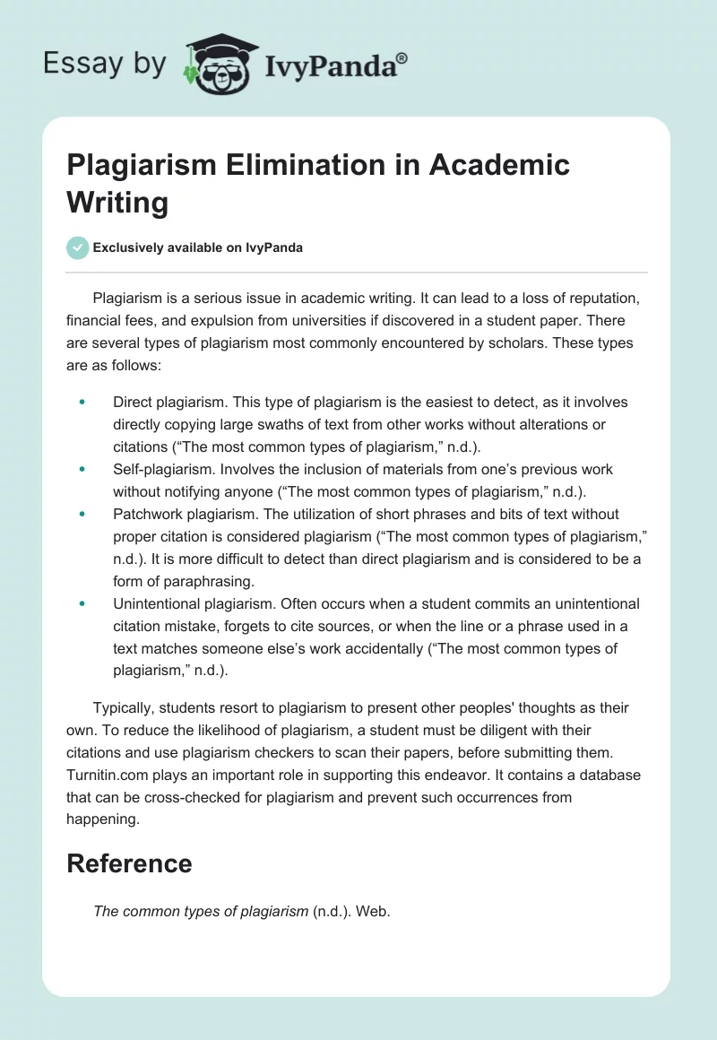 Plagiarism Elimination in Academic Writing. Page 1