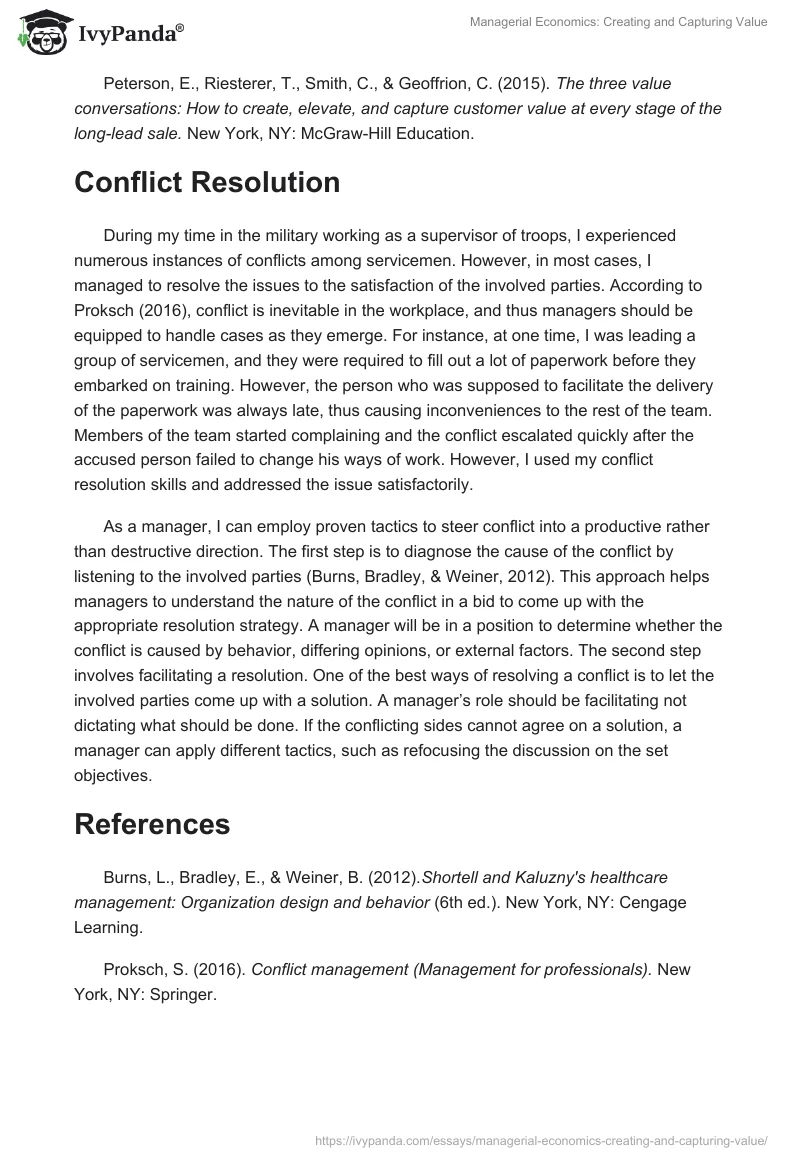 Value Creation & Conflict Resolution in Management. Page 2