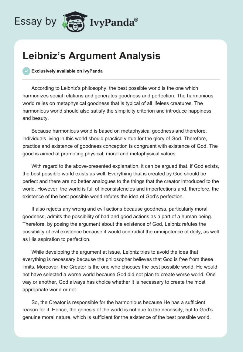 Leibniz’s Argument Analysis. Page 1