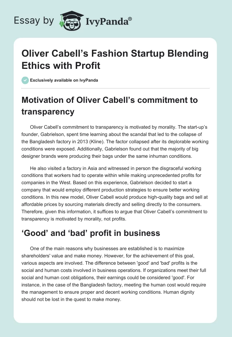 Oliver Cabell’s Fashion Startup Blending Ethics with Profit. Page 1