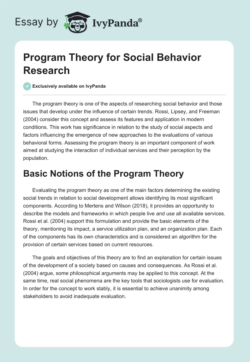 Program Theory for Social Behavior Research. Page 1