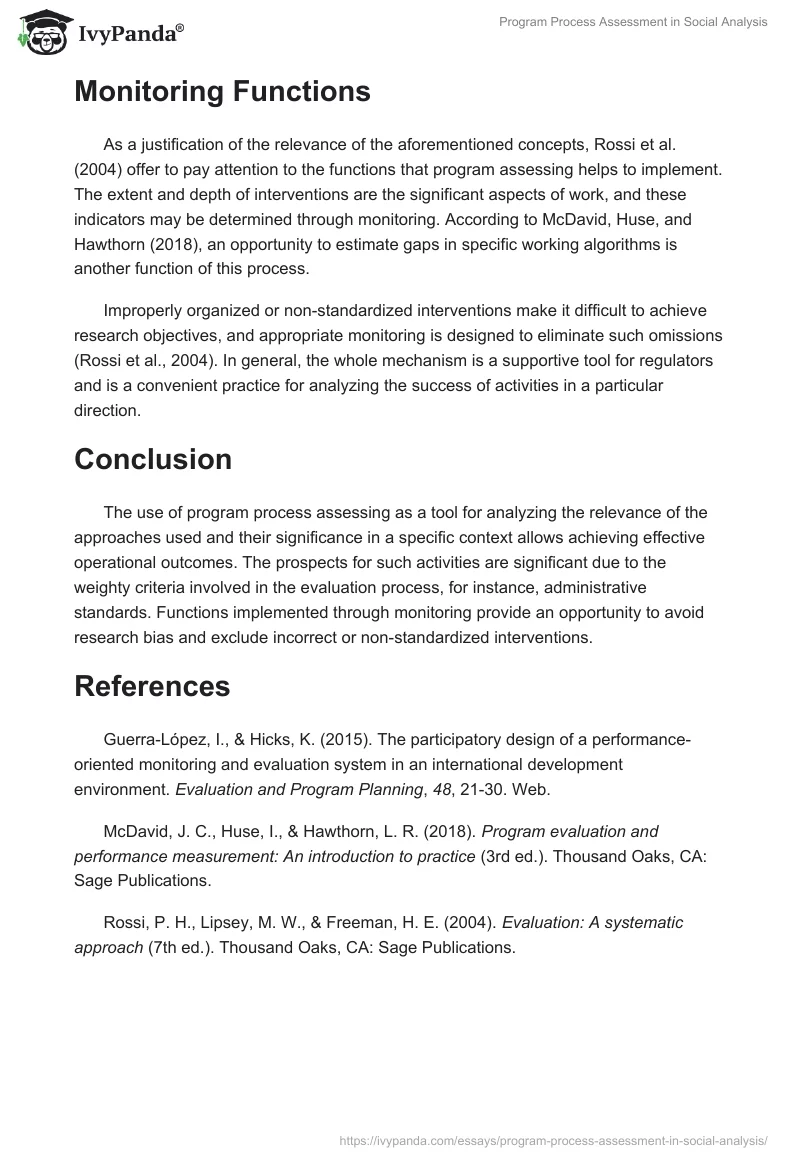 Program Process Assessment in Social Analysis. Page 2