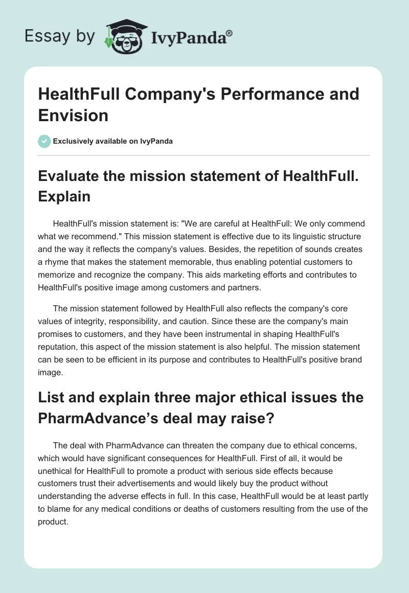 HealthFull Company's Performance and Envision. Page 1