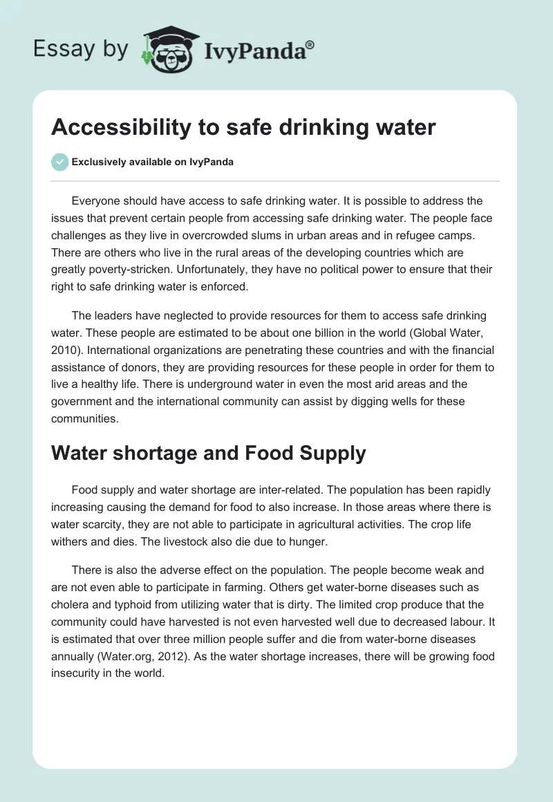 Accessibility to Safe Drinking Water. Page 1