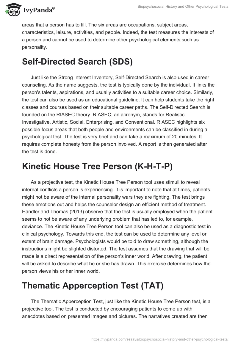 Biopsychosocial History and Other Psychological Tests. Page 3