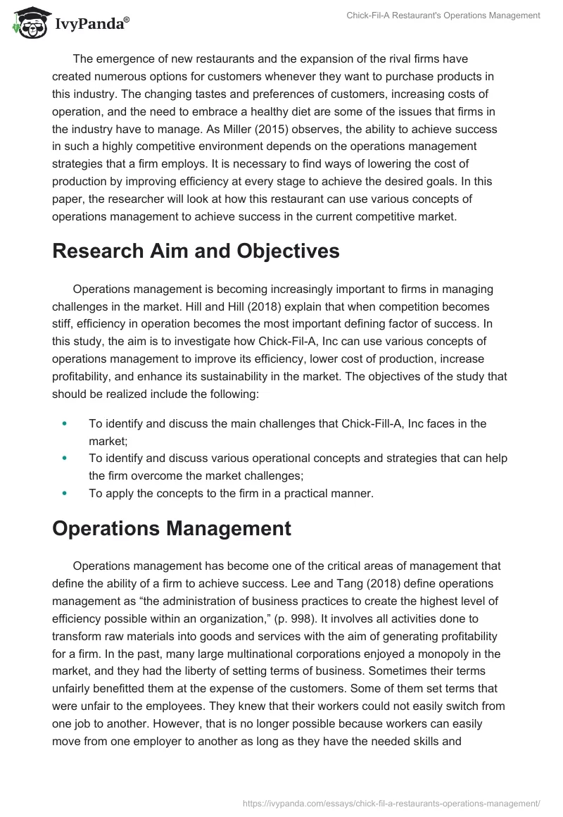 Chick-Fil-A Restaurant's Operations Management. Page 2