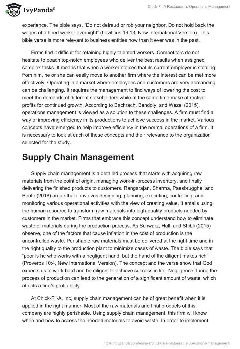 Chick-Fil-A Restaurant's Operations Management. Page 3