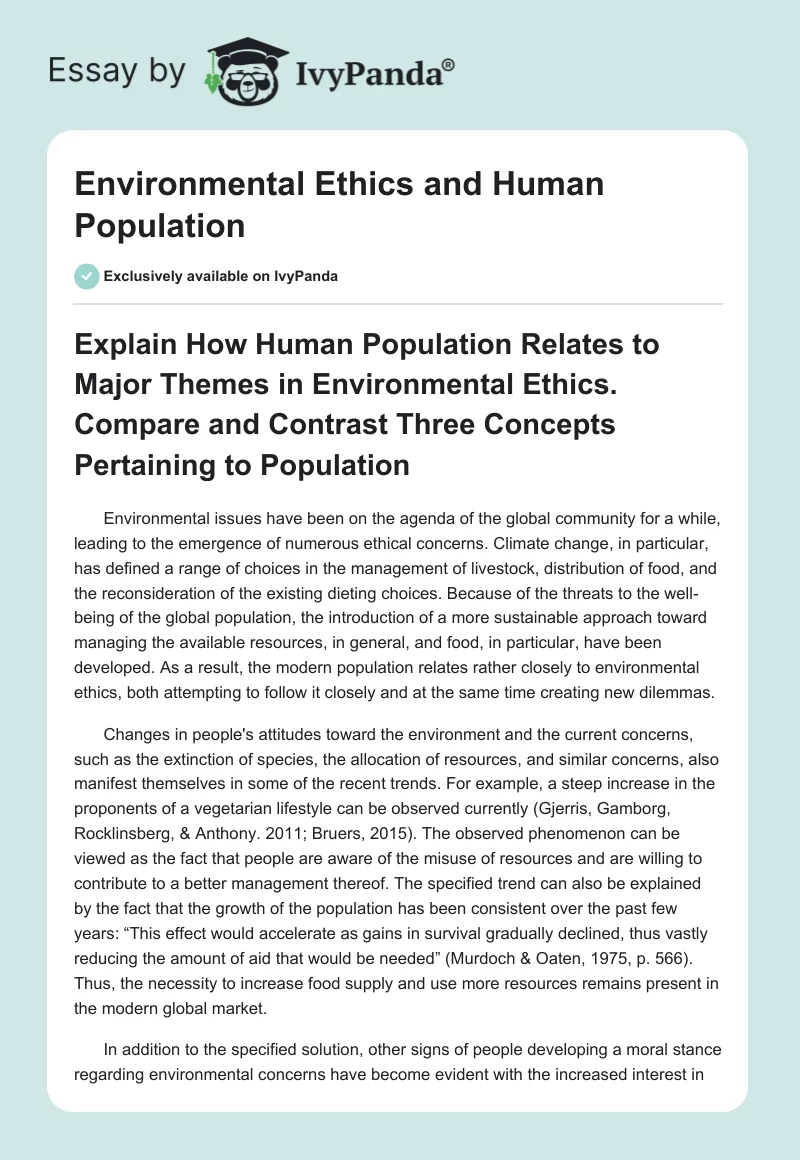Environmental Ethics and Human Population. Page 1